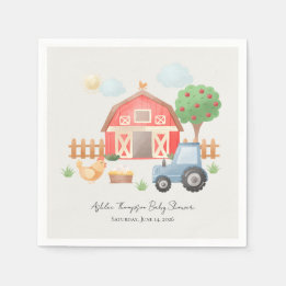 Cute Watercolor Barn Farm Animals Baby Shower Napkin
