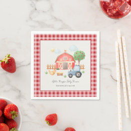 Cute Watercolor Barn Farm Animals Baby Shower Napkin