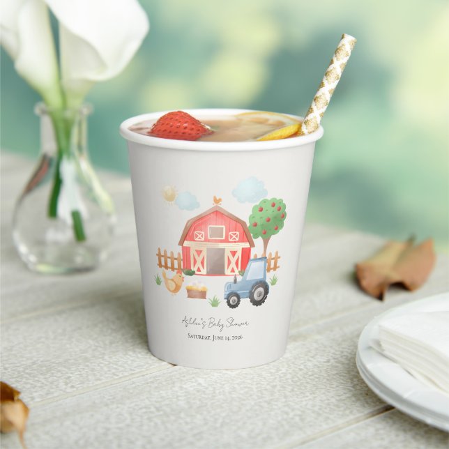 Cute Watercolor Barn Farm Animals Baby Shower  Paper Cups (Insitu)