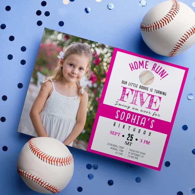 Cute Watercolor Baseball Photo Girl Birthday Invitation (Creator Uploaded)