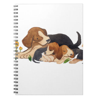 Cute Watercolor Beagle Puppies and Butterfly Spira Notebook