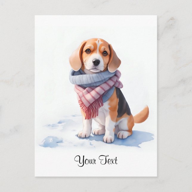 Cute Watercolor Beagle Puppy Dog Personised Postcard (Front)