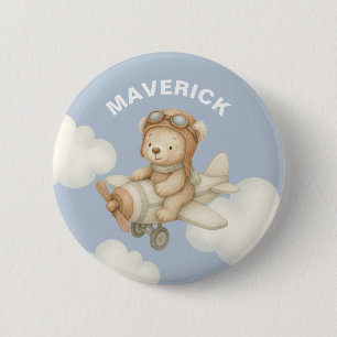 Cute Watercolor Bear Adventure Custom Name Boys 6 Cm Round Badge