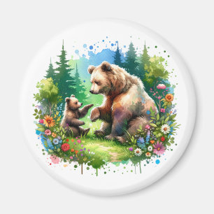 Cute Watercolor Bear and Cub Magnet