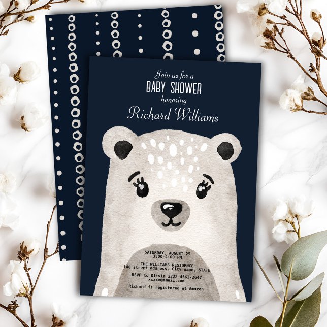 Cute watercolor bear boy baby shower invitation (Cute watercolor bear baby shower invitation, minimalistic and gender neutral)