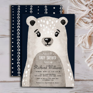 Cute watercolor bear boy baby shower invitation
