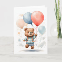Cute Watercolor Bear Cub Floating in the Air Blank