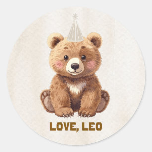 Cute Watercolor Bear Forest Birthday Classic Round Sticker
