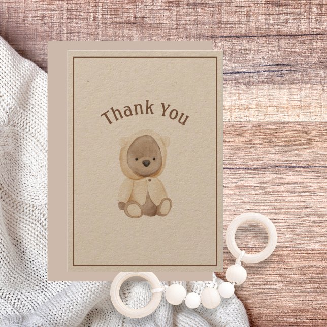 Cute Watercolor Bear Simple Thank You Card (Creator Uploaded)