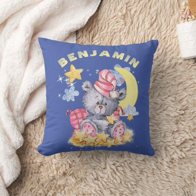 Cute Watercolor Bear Sleep Time Nursery Cushion (Blanket)