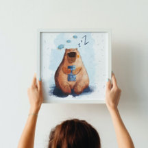 Cute Watercolor Bear Sleeping Babies Kids Nursery