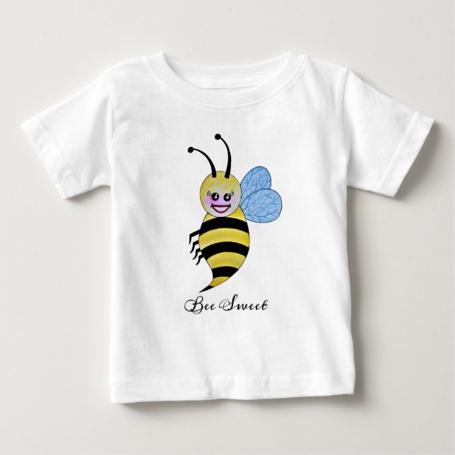 Cute Watercolor Bee With Happy Smile Baby T-Shirt (Front)