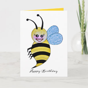 Cute Watercolor Bee With Happy Smile Card