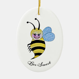 Cute Watercolor Bee With Happy Smile Ceramic Tree Decoration
