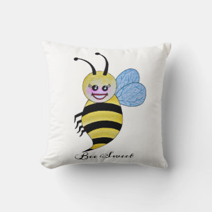 Cute Watercolor Bee With Happy Smile Cushion