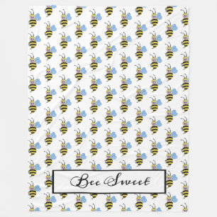 Cute Watercolor Bee With Happy Smile Fleece Blanket