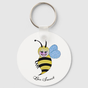 Cute Watercolor Bee With Happy Smile Key Ring