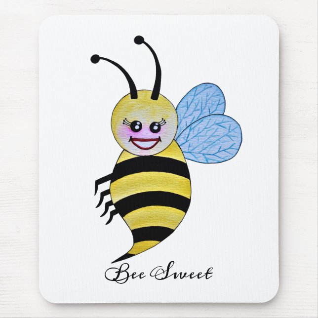 Cute Watercolor Bee With Happy Smile Mouse Pad (Front)