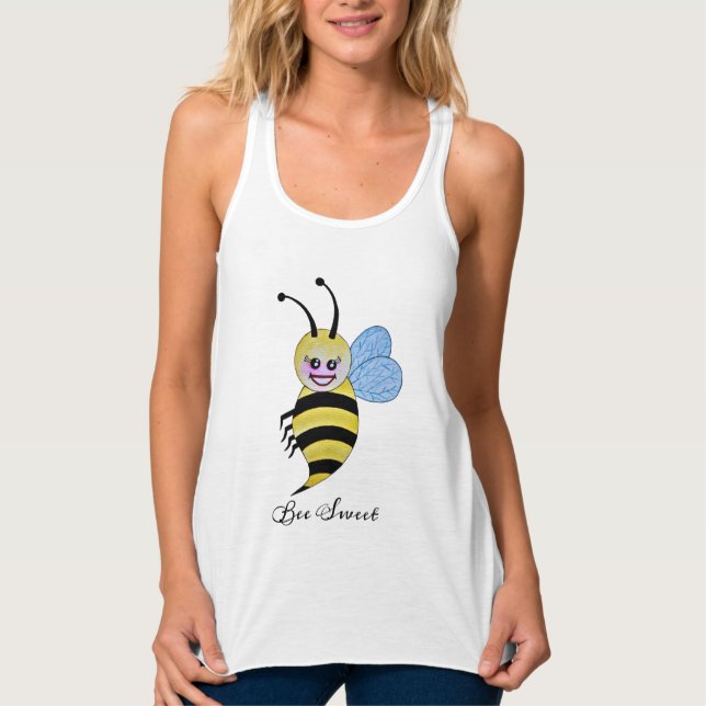 Cute Watercolor Bee With Happy Smile Singlet (Front)