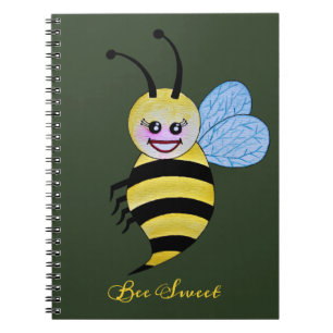 Cute Watercolor Bee With Happy Smile Spiral Notebook