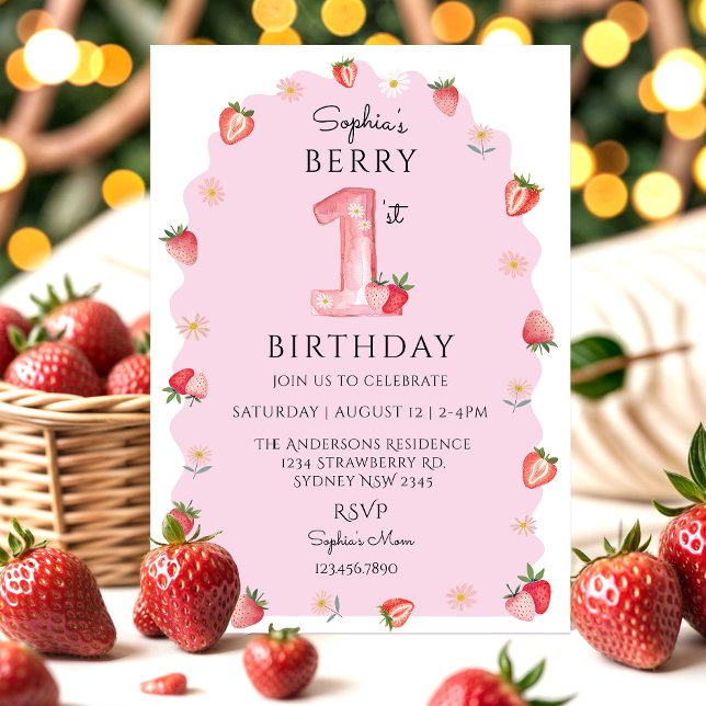 Cute Watercolor Berry First Birthday Invitation (Creator Uploaded)