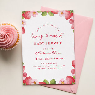 Cute Watercolor Berry Sweet Baby Shower Invitation