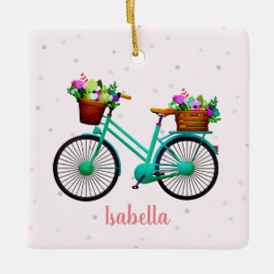 Cute Watercolor Bicycle Ceramic Ornament