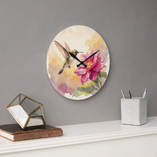 Cute watercolor bird and flower large clock