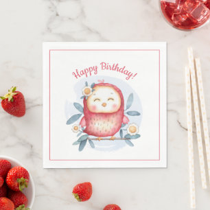 Cute Watercolor Bird Birthday Napkin