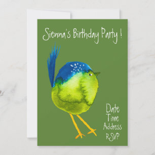 Cute watercolor bird colourful birthday party invitation