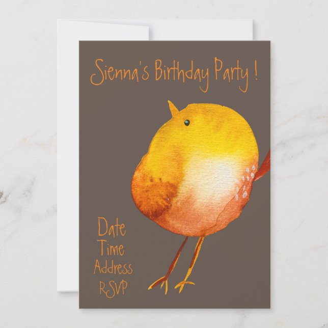 Cute watercolor bird colourful birthday party invitation (Front)