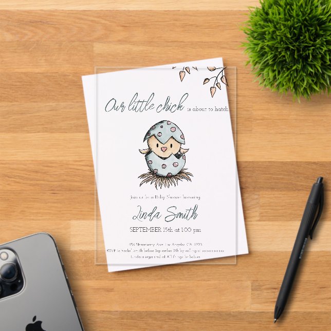 Cute Watercolor Bird Gender Neutral Baby Shower Acrylic Invitations (Insitu (Invitation Card))