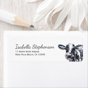 Cute Watercolor Black White Cow Return Address