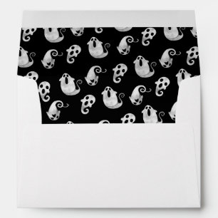 Cute Watercolor Black & White Ghosts Halloween Envelope