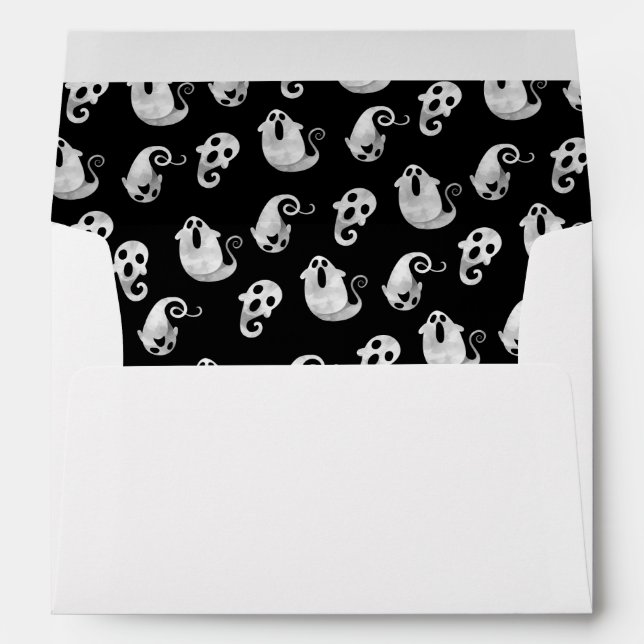 Cute Watercolor Black & White Ghosts Halloween Envelope (Back (Bottom))