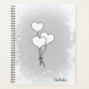 Cute Watercolor Black White Heart  Planner