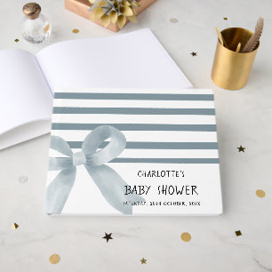 Cute Watercolor Blue Bow Baby Shower Guest Book