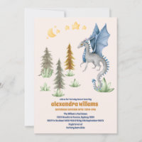 Cute Watercolor Blue Dragon Baby Shower