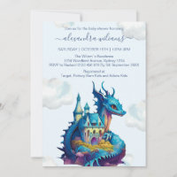 Cute Watercolor Blue Dragon Baby Shower