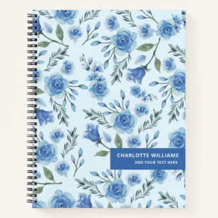 Cute Watercolor Blue Floral Pattern Notebook