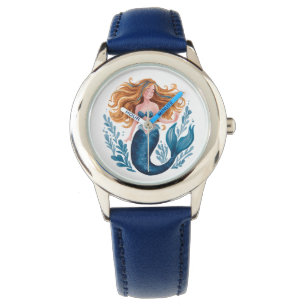Cute Watercolor Blue Mermaid Kids Watch 