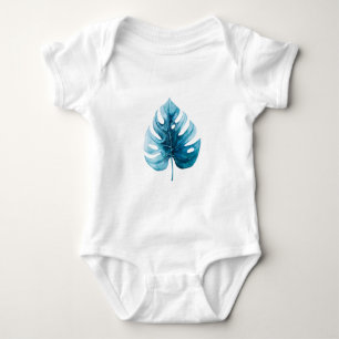 Cute Watercolor Blue Monstera Leaf Baby Bodysuit