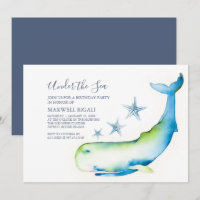 Cute Watercolor Blue Whale Birthday Party