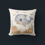 Cute Watercolor Blue Whale _ Nursery Throw Pillow<br><div class="desc">Bring a touch of oceanic wonder to your child's space with this adorable blue whale throw pillow. Featuring a charming watercolor whale swimming among delicate sea plants and bubbles, this soft and serene design is perfect for a nautical-themed nursery, a boy's bedroom, or a cozy playroom. High-quality print that makes...</div>