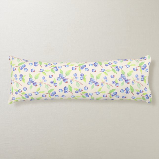 Cute Watercolor Blueberry Botanical Pattern Body Cushion (Front)