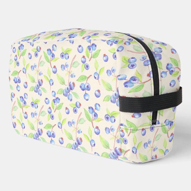 Cute Watercolor Blueberry Botanical Pattern Dopp Kit (Left Corner)