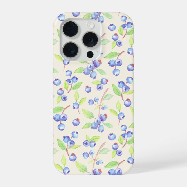 Cute Watercolor Blueberry Botanical Pattern iPhone Case (Back)