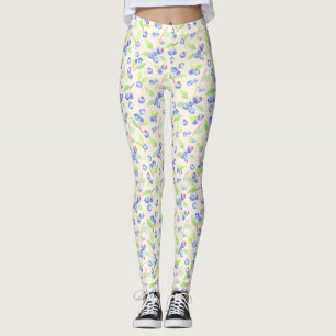 Cute Watercolor Blueberry Botanical Pattern Leggings