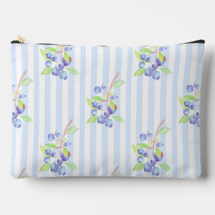Cute Watercolor Blueberry Botanical Strips Pattern Accessory Pouch