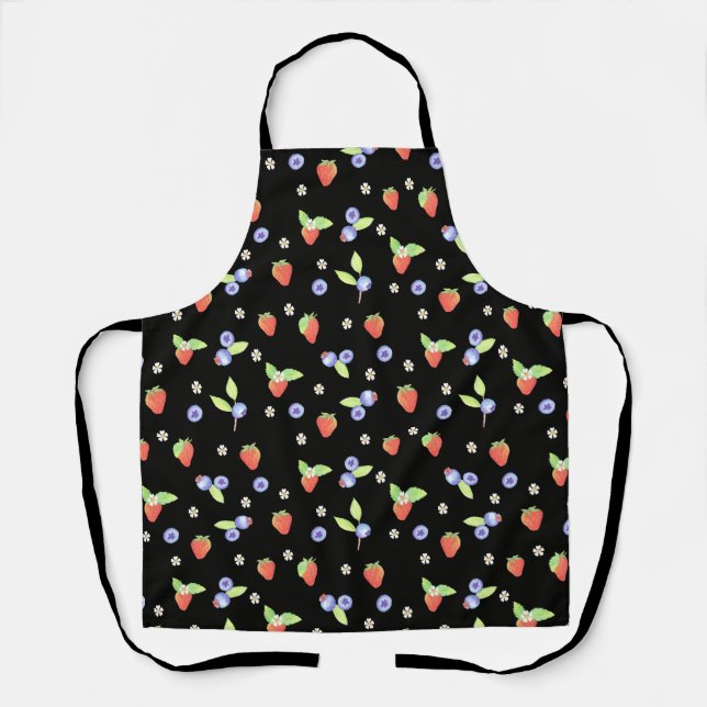 Cute Watercolor blueberry strawberry Pattern Apron (Front)